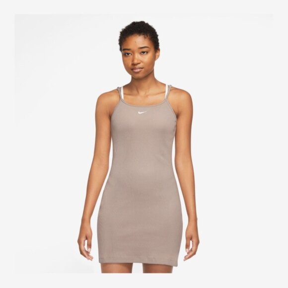 Nike Essential Rib Mini Dress in Taupe - Picture 1 of 5